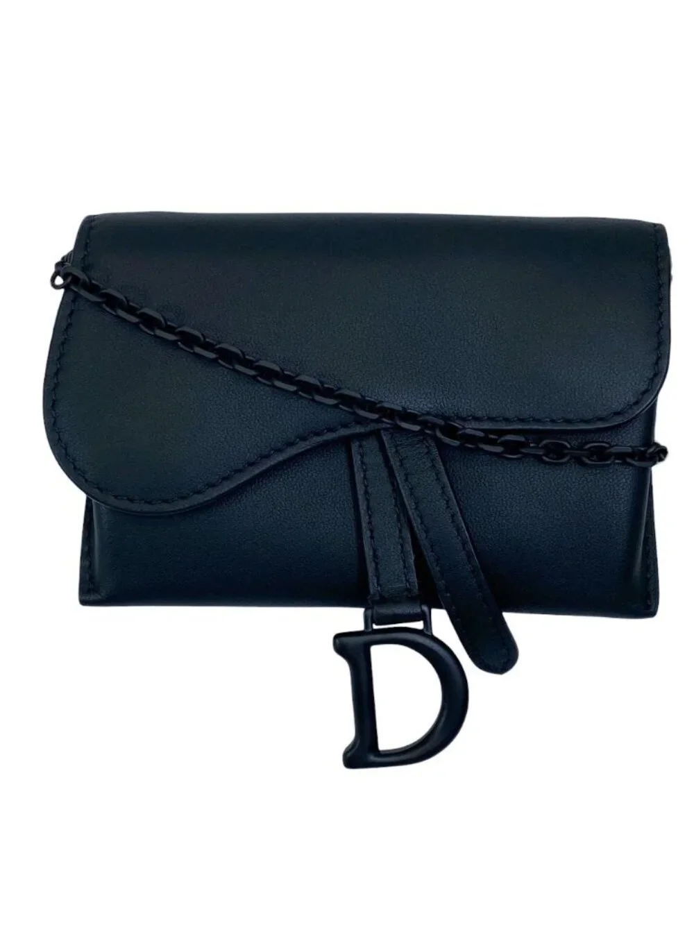 Dior Saddle Nano Pouch Chain Wallet Shoulder Bag Leather Black Practical